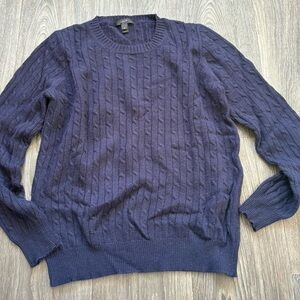 J crew wool blend navy blue cable knit sweater